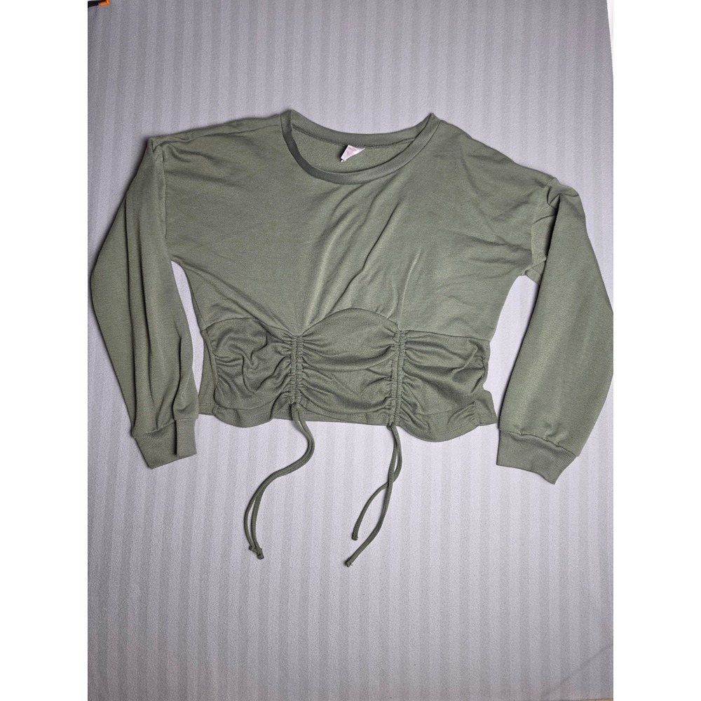 No Boundaries Womens XXL Olive Green Cinched Front Cropped Sweatshirt Pullover